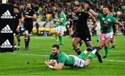 16 July 2022; Robbie Henshaw of Ireland scores his side's third try during the Steinlager Series match between the New Zealand and Ireland at Sky Stadium in Wellington, New Zealand. Photo by Brendan Moran/Sportsfile