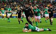 16 July 2022; Robbie Henshaw of Ireland scores his side's third try during the Steinlager Series match between the New Zealand and Ireland at Sky Stadium in Wellington, New Zealand. Photo by Brendan Moran/Sportsfile