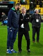 16 July 2022; Ireland head coach Andy Farrell, left, and New Zealand selector Grant Fox after the Steinlager Series match between the New Zealand and Ireland at Sky Stadium in Wellington, New Zealand. Photo by Brendan Moran/Sportsfile