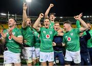 16 July 2022; Ireland players, from left, James Ryan, Caelan Doris, Jack Conan, Jonathan Sexton, Joey Carbery, Gavin Coombes and Peter O’Mahony celebrate after the Steinlager Series match between the New Zealand and Ireland at Sky Stadium in Wellington, New Zealand. Photo by Brendan Moran/Sportsfile