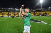 16 July 2022; Hugo Keenan of Ireland celebrates after the Steinlager Series match between the New Zealand and Ireland at Sky Stadium in Wellington, New Zealand. Photo by Brendan Moran/Sportsfile