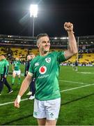 16 July 2022; Ireland captain Jonathan Sexton celebrates after the Steinlager Series match between the New Zealand and Ireland at Sky Stadium in Wellington, New Zealand. Photo by Brendan Moran/Sportsfile