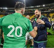 16 July 2022; Ireland head coach Andy Farrell, right, celebrates with Jack Conan after the Steinlager Series match between the New Zealand and Ireland at Sky Stadium in Wellington, New Zealand. Photo by Brendan Moran/Sportsfile