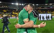 16 July 2022; Jonathan Sexton, right, and James Ryan of Ireland celebrate after the Steinlager Series match between the New Zealand and Ireland at Sky Stadium in Wellington, New Zealand. Photo by Brendan Moran/Sportsfile