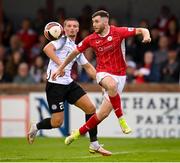 14 July 2022; Aidan Keena of Sligo Rovers in action against Oliver Southern of Bala Town during the UEFA Europa Conference League 2022/23 First Qualifying Round Second Leg match between Sligo Rovers and Bala Town at The Showgrounds in Sligo. Photo by Stephen McCarthy/Sportsfile