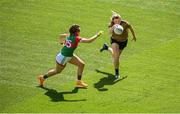 16 July 2022; Niamh Carmody of Kerry in action against Tara Needham of Mayo during the TG4 All-Ireland Ladies Football Senior Championship Semi-Final match between Kerry and Mayo at Croke Park in Dublin. Photo by Stephen McCarthy/Sportsfile