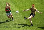 16 July 2022; Louise Ní Mhuircheartaigh of Kerry in action against Fiona McHale of Mayo during the TG4 All-Ireland Ladies Football Senior Championship Semi-Final match between Kerry and Mayo at Croke Park in Dublin. Photo by Stephen McCarthy/Sportsfile