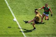 16 July 2022; Síofra O'Shea of Kerry shoots to score her side's third goal during the TG4 All-Ireland Ladies Football Senior Championship Semi-Final match between Kerry and Mayo at Croke Park in Dublin. Photo by Stephen McCarthy/Sportsfile