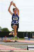 16 July 2022; Cillian Higgins of Bree AC, Wexford, competing in the Long Jump event during in the Irish Life Health Juvenile B Championships & Relays in Tullamore, Offaly. Photo by Eóin Noonan/Sportsfile