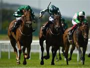 16 July 2022; Ladies Church, left, with Ben Coen up, on their way to winning the Barberstown Castle Sapphire Stakes, from second place Mooneista, centre, with Colin Keane up, during day one of the Juddmonte Irish Oaks Weekend at The Curragh Racecourse in Kildare. Photo by Seb Daly/Sportsfile