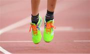 16 July 2022; A detailed view of a pair of running spikes during in the Irish Life Health Juvenile B Championships & Relays in Tullamore, Offaly. Photo by Eóin Noonan/Sportsfile