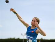 16 July 2022; Cara Miele of Redeemer AC, Louth, competing in the Shotput event during in the Irish Life Health Juvenile B Championships & Relays in Tullamore, Offaly. Photo by Eóin Noonan/Sportsfile