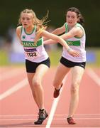 16 July 2022; The Raheny team competing in the 1600m relay during in the Irish Life Health Juvenile B Championships & Relays in Tullamore, Offaly. Photo by Eóin Noonan/Sportsfile