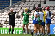 16 July 2022; Referee John Dermody shows a red card to Sophie O'callaghan of Limerick during the Glen Dimplex All-Ireland Senior Camogie Quarter Final match between  Waterford and Limerick at Semple Stadium in Thurles, Tipperary. Photo by George Tewkesbury/Sportsfile