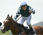 16 July 2022; Jockey Shane Foley celebrates as he crosses the line to win the Juddmonte Irish Oaks on Magical Lagoon during day one of the Juddmonte Irish Oaks Weekend at The Curragh Racecourse in Kildare. Photo by Seb Daly/Sportsfile