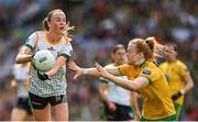 16 July 2022; Aoibhín Cleary of Meath in action against Evelyn McGinley of Donegal during the TG4 All-Ireland Ladies Football Senior Championship Semi-Final match between Donegal and Meath at Croke Park in Dublin. Photo by Piaras Ó Mídheach/Sportsfile