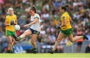 16 July 2022; Emma Duggan of Meath in action against Nicole McLaughlin of Donegal, right, during the TG4 All-Ireland Ladies Football Senior Championship Semi-Final match between Donegal and Meath at Croke Park in Dublin. Photo by Piaras Ó Mídheach/Sportsfile