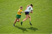 16 July 2022; Maire O'Shaughnessy of Meath in action against Niamh McLaughlin of Donegal during the TG4 All-Ireland Ladies Football Senior Championship Semi-Final match between Donegal and Meath at Croke Park in Dublin. Photo by Stephen McCarthy/Sportsfile