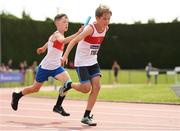 16 July 2022; The Galway City Harriers team competing in the 400m relay during in the Irish Life Health Juvenile B Championships & Relays in Tullamore, Offaly. Photo by Eóin Noonan/Sportsfile