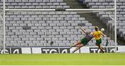 16 July 2022; Niamh McLaughlin of Donegal scores her side's first goal, from a penalty, past Meath manager Monica McGuirk during the TG4 All-Ireland Ladies Football Senior Championship Semi-Final match between Donegal and Meath at Croke Park in Dublin. Photo by Piaras Ó Mídheach/Sportsfile