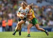 16 July 2022; Orlagh Lally of Meath in action against Niamh McLaughlin of Donegal during the TG4 All-Ireland Ladies Football Senior Championship Semi-Final match between Donegal and Meath at Croke Park in Dublin. Photo by Stephen McCarthy/Sportsfile