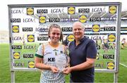16 July 2022; Emma Duggan of Meath receives the Player of the Match award from Alan Esslemont, CEO, TG4, following the TG4 All-Ireland Ladies Football Senior Championship Semi-Final match between Donegal and Meath at Croke Park in Dublin. Photo by Stephen McCarthy/Sportsfile