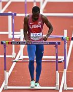 16 July 2022; Daniel Roberts of USA pushes down the final hurdle after falling in his men's 110m hurdles heat during day two of the World Athletics Championships at Hayward Field in Eugene, Oregon, USA. Photo by Sam Barnes/Sportsfile