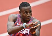 16 July 2022; Grant Holloway of USA celebrates after winning his men's 110m hurdles heat during day two of the World Athletics Championships at Hayward Field in Eugene, Oregon, USA. Photo by Sam Barnes/Sportsfile