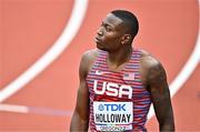 16 July 2022; Grant Holloway of USA after winning his men's 110m hurdles heat during day two of the World Athletics Championships at Hayward Field in Eugene, Oregon, USA. Photo by Sam Barnes/Sportsfile