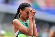 16 July 2022; Letesenbet Gidey of Ethiopia reacts after winning the women's 10,000m final during day two of the World Athletics Championships at Hayward Field in Eugene, Oregon, USA. Photo by Sam Barnes/Sportsfile