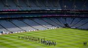 16 July 2022; The Artane Band lead the pre-match parade before the TG4 All-Ireland Ladies Football Senior Championship Semi-Final match between Kerry and Mayo at Croke Park in Dublin. Photo by Stephen McCarthy/Sportsfile