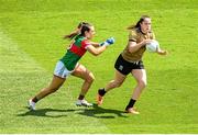 16 July 2022; Danielle O'Leary of Kerry in action against Roisin Flynn of Mayo during the TG4 All-Ireland Ladies Football Senior Championship Semi-Final match between Kerry and Mayo at Croke Park in Dublin. Photo by Stephen McCarthy/Sportsfile