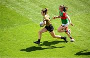16 July 2022; Cáit Lynch of Kerry in action against Tamara O'Connor of Mayo during the TG4 All-Ireland Ladies Football Senior Championship Semi-Final match between Kerry and Mayo at Croke Park in Dublin. Photo by Stephen McCarthy/Sportsfile
