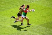 16 July 2022; Kathryn Sullivan of Mayo in action against Ciara Murphy of Kerry during the TG4 All-Ireland Ladies Football Senior Championship Semi-Final match between Kerry and Mayo at Croke Park in Dublin. Photo by Stephen McCarthy/Sportsfile
