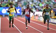 16 July 2022; Yoann Blake of Jamaica, Trayvon Bromell of USA  and Akani Simbine of South Africa in the men's 100m semi-final during day two of the World Athletics Championships at Hayward Field in Eugene, Oregon, USA. Photo by Sam Barnes/Sportsfile