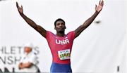 16 July 2022; Fred Kerley of USA celebrates winning the men's 100m final during day two of the World Athletics Championships at Hayward Field in Eugene, Oregon, USA. Photo by Sam Barnes/Sportsfile