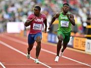 16 July 2022; Marvin Bracy of USA leads Favour Oghene Tejiri Ashe of Nigeria in the men's 100m semi-final during day two of the World Athletics Championships at Hayward Field in Eugene, Oregon, USA. Phoot by Sam Barnes/Sportsfile