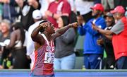 16 July 2022; Marvin Bracy of USA celebrates winning silver in the men's 100m final during day two of the World Athletics Championships at Hayward Field in Eugene, Oregon, USA. Photo by Sam Barnes/Sportsfile