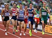 16 July 2022; Athletes, from left, Charles Philibert-Thiboutot of Canada, Jake Wightman of Great Britain, Jakob Ingebrigtsen of Norway,  Stewart McSweyn of Australia, compete in the Men's 1500m heats during day two of the World Athletics Championships at Hayward Field in Eugene, Oregon, USA. Photo by Sam Barnes/Sportsfile