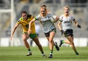 16 July 2022; Aoibheann Leahy of Meath in action against Amy Boyle Carr of Donegal during the TG4 All-Ireland Ladies Football Senior Championship Semi-Final match between Donegal and Meath at Croke Park in Dublin. Photo by Stephen McCarthy/Sportsfile