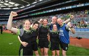 16 July 2022; Kerry management, from left, mentor Geraldine O'Shea, sports psychollogist Michelle O'Connor, mentor Anna Maria O'Donoghue, strength and conditioning coach Cassandra Buckley, and joint-managers Declan Quill and Darragh Long, right, celebrate after the TG4 All-Ireland Ladies Football Senior Championship Semi-Final match between Kerry and Mayo at Croke Park in Dublin. Photo by Stephen McCarthy/Sportsfile