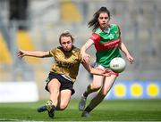 16 July 2022; Niamh Carmody of Kerry in action against Sorcha McCarney of Mayo during the TG4 All-Ireland Ladies Football Senior Championship Semi-Final match between Kerry and Mayo at Croke Park in Dublin. Photo by Stephen McCarthy/Sportsfile