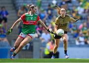 16 July 2022; Aishling O'Connell of Kerry and Aoife Geraghty of Mayo during the TG4 All-Ireland Ladies Football Senior Championship Semi-Final match between Kerry and Mayo at Croke Park in Dublin. Photo by Stephen McCarthy/Sportsfile