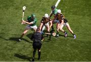 17 July 2022; Referee Colm Lyons throws in the ball between William O'Donoghue, left, and Darragh O'Donovan of Limerick and Cian Kenny, left, and Conor Browne of Kilkenny to start the GAA Hurling All-Ireland Senior Championship Final match between Kilkenny and Limerick at Croke Park in Dublin. Photo by Daire Brennan/Sportsfile