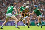 17 July 2022; Conor Browne of Kilkenny in action against Diarmaid Byrness and Mike Casey of Limerick during the GAA Hurling All-Ireland Senior Championship Final match between Kilkenny and Limerick at Croke Park in Dublin. Photo by Ramsey Cardy/Sportsfile