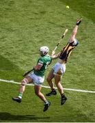 17 July 2022; Huw Lawlor of Kilkenny in action against Aaron Gillane of Limerick during the GAA Hurling All-Ireland Senior Championship Final match between Kilkenny and Limerick at Croke Park in Dublin. Photo by Daire Brennan/Sportsfile