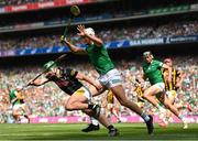17 July 2022; Kilkenny goalkeeper Eoin Murphy is tackled by Kyle Hayes of Limerick during the GAA Hurling All-Ireland Senior Championship Final match between Kilkenny and Limerick at Croke Park in Dublin. Photo by Harry Murphy/Sportsfile