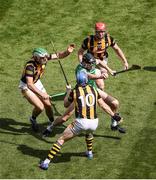 17 July 2022; Diarmaid Byrnes of Limerick in action against Kilkenny players, left to right, Paddy Deegan, TJ Reid, and Adrian Mullen during the GAA Hurling All-Ireland Senior Championship Final match between Kilkenny and Limerick at Croke Park in Dublin. Photo by Daire Brennan/Sportsfile