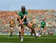 17 July 2022; Gearóid Hegarty of Limerick shoots to score his side's first goal during the GAA Hurling All-Ireland Senior Championship Final match between Kilkenny and Limerick at Croke Park in Dublin. Photo by Harry Murphy/Sportsfile