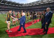 17 July 2022; President of Ireland Michael D Higgins with Richie Reid of Kilkenny before the GAA Hurling All-Ireland Senior Championship Final match between Kilkenny and Limerick at Croke Park in Dublin. Photo by Stephen McCarthy/Sportsfile